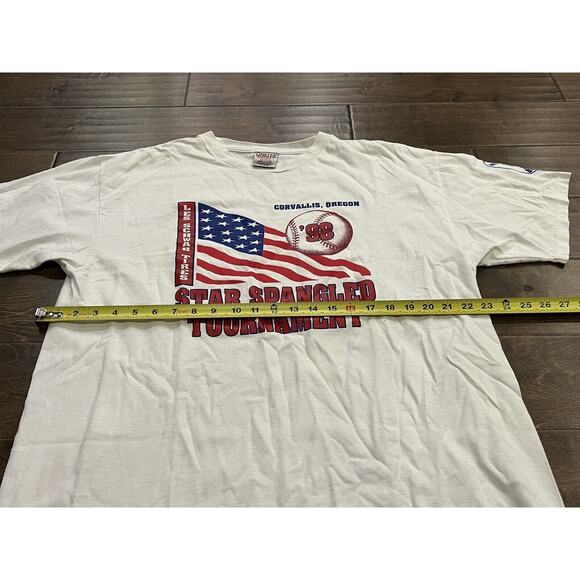 Vtg 90s Oneita Star Spangled Tournament Corvalis Oregon Baseball Tshirt Size XL - Picture 7 of 8